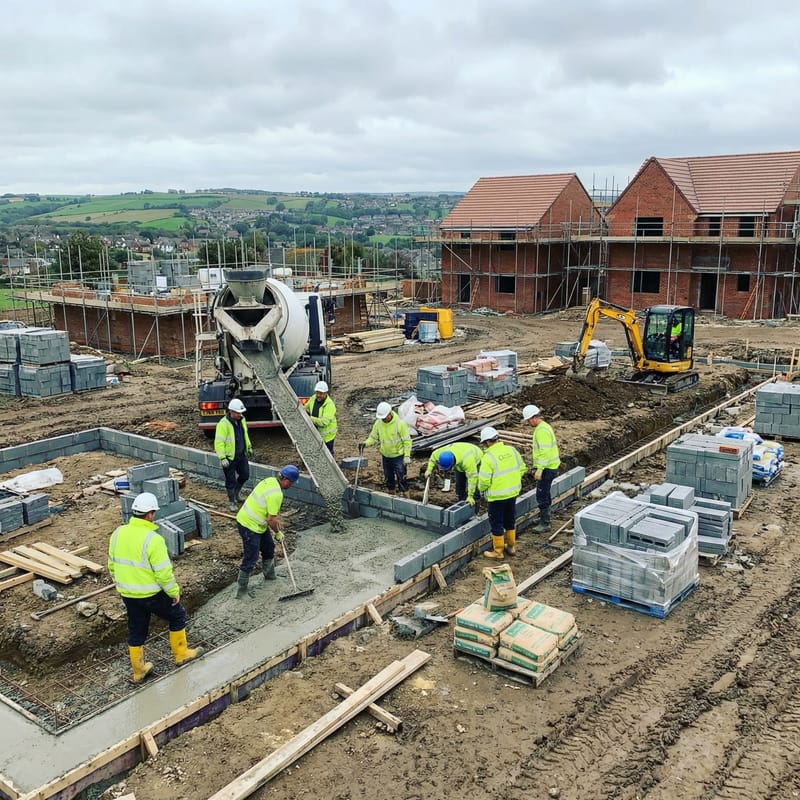 roof trusses being fitted