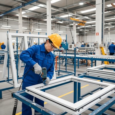 Man making PVC Window